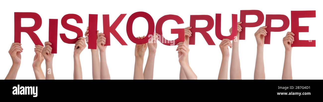 Hands Holding Word Risikogruppe significa Gruppo ad alto rischio, background isolato Foto Stock