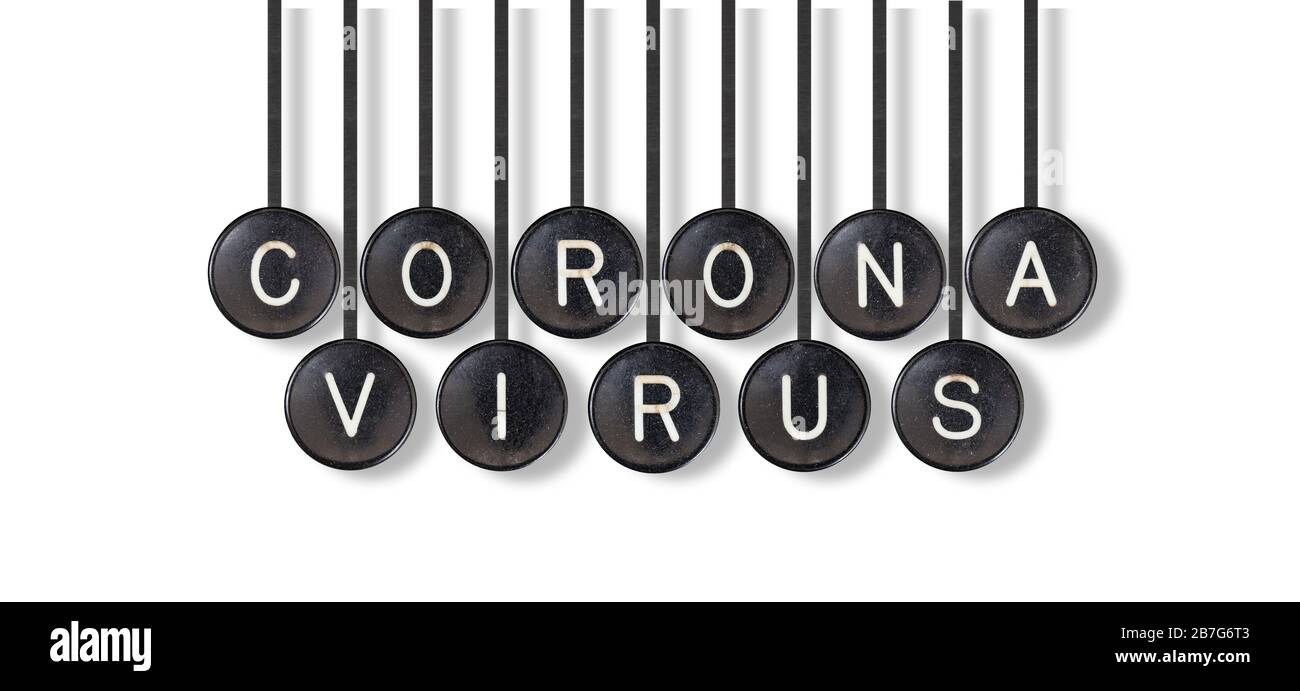 Vecchi bottoni per macchine da scrivere vintage - isolati su bianco - Coronavirus Foto Stock
