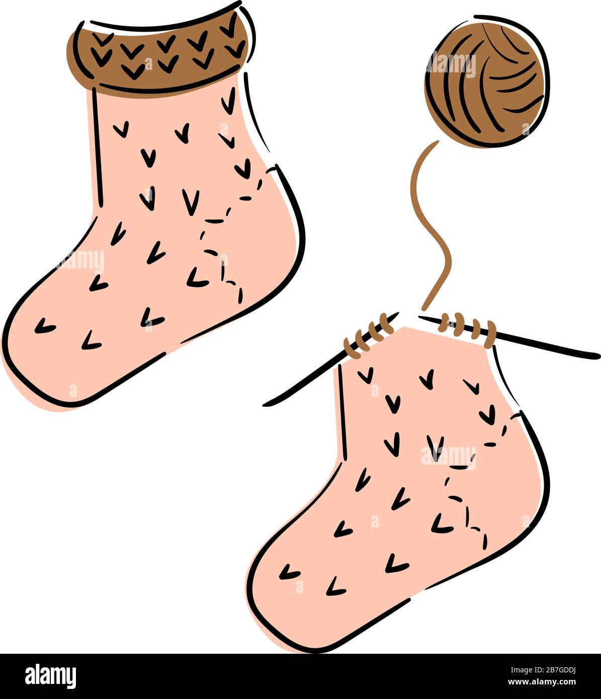 Calzini per maglieria. Illustrazione lineare del doodle vettoriale. Isolato su bianco. Elementi di progettazione. Illustrazione Vettoriale