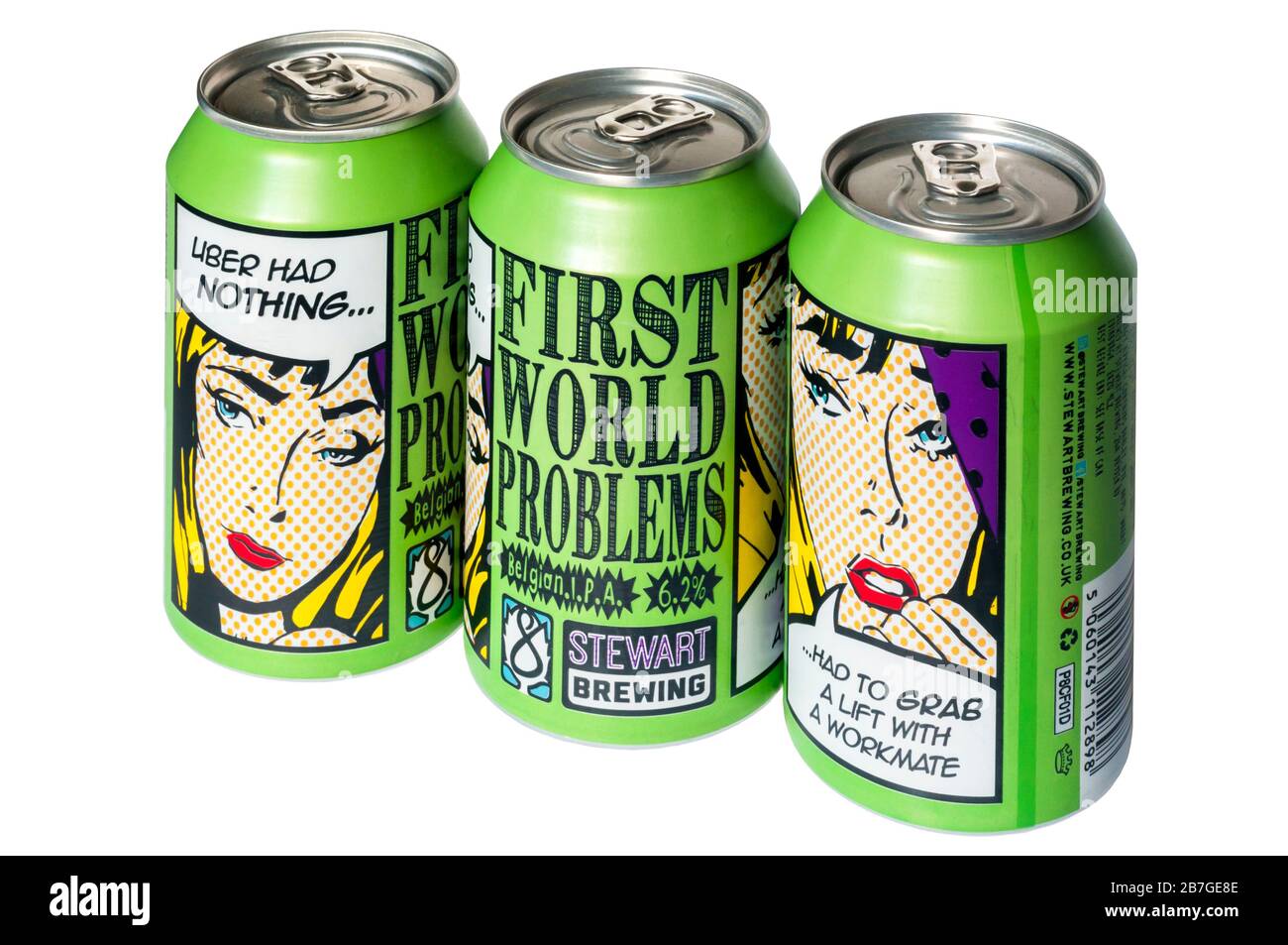 Lattine di primo mondo problemi belga I.P.A. da Stewart Brewing. Ha una resistenza del 6.2% di ABV. Foto Stock