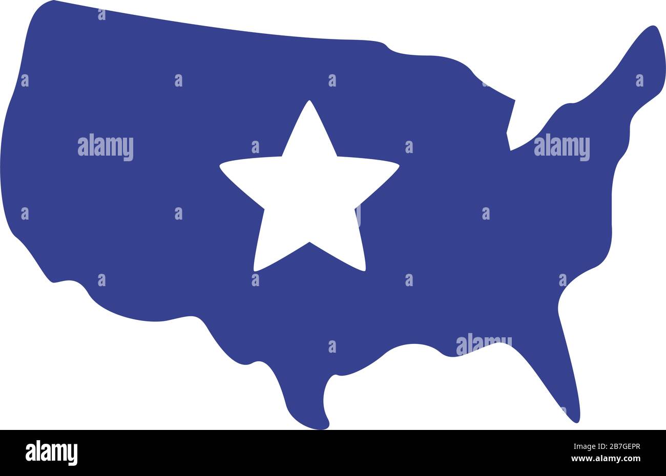 mappa degli stati uniti con icona stile silhouette a stella Illustrazione Vettoriale
