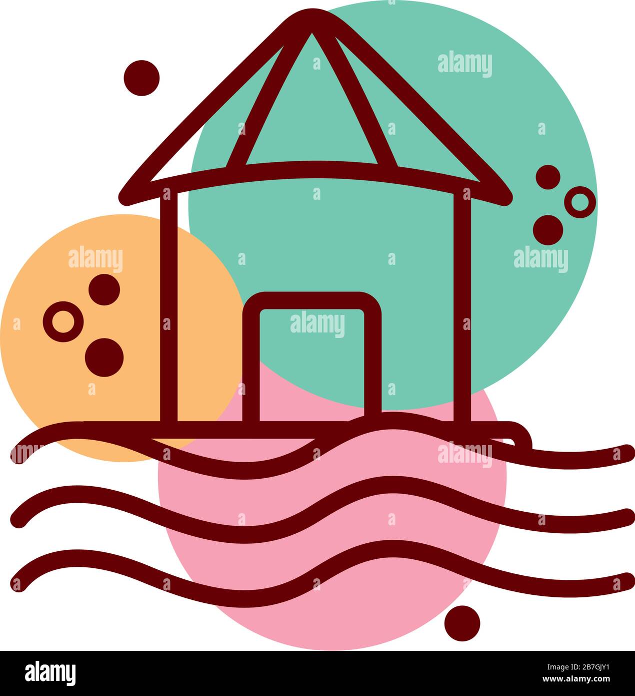 casa facciata galleggiante in acqua linea e colore stile icona Illustrazione Vettoriale