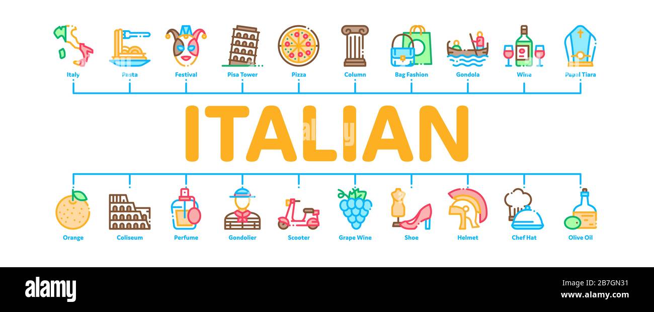 Italian Traditional Minimal Infographic Banner Vector Illustrazione Vettoriale