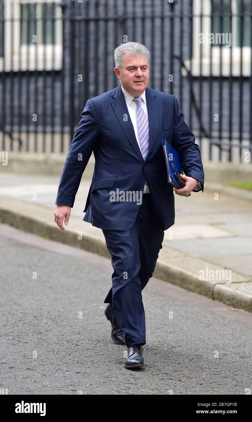 Brandon Lewis MP (Segretario di Stato per l'Irlanda del Nord) che lascia un incontro a Downing Street, 25 febbraio 2020 Foto Stock