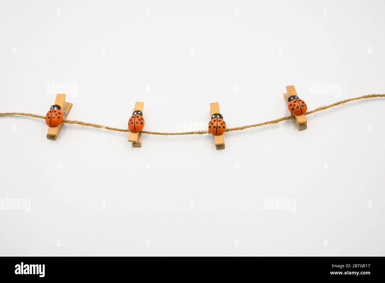 Un set di foto clip, naturali e graziosi motivi di scarafaggi su una corda Foto Stock