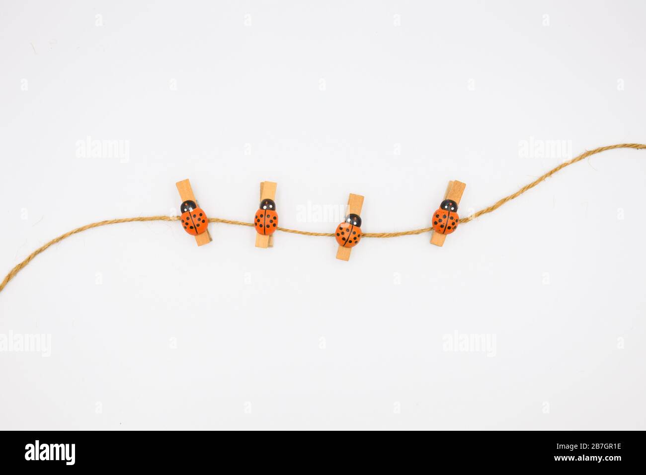 Un set di foto clip, naturali e graziosi motivi di scarafaggi su una corda Foto Stock