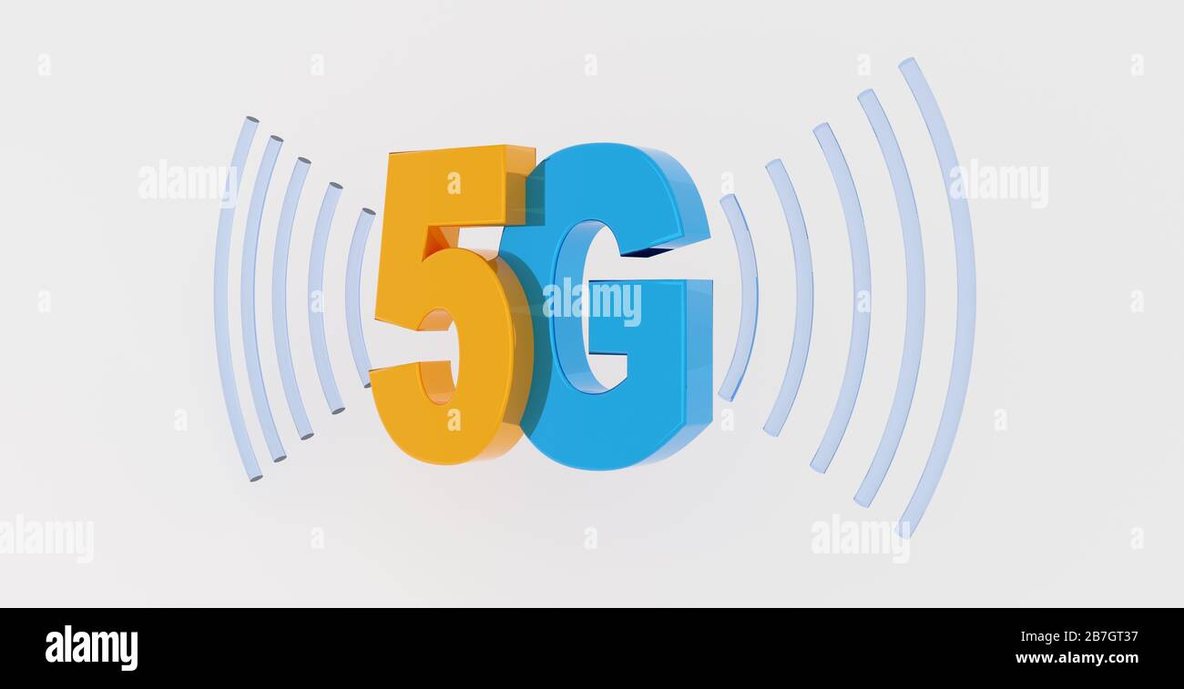 Immagine simbolica per la tecnologia wireless 5G per reti cellulari digitali Foto Stock