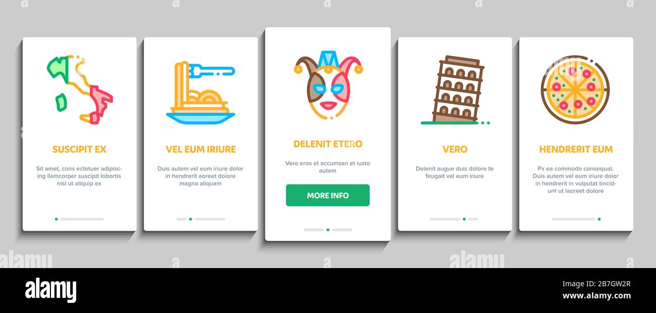 Italiano elementi di inserimento tradizionali icone Imposta vettore Illustrazione Vettoriale