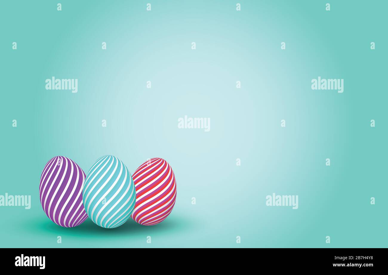 Uova di pasqua colorate a righe su sfondo vivace. Illustrazione Vettoriale