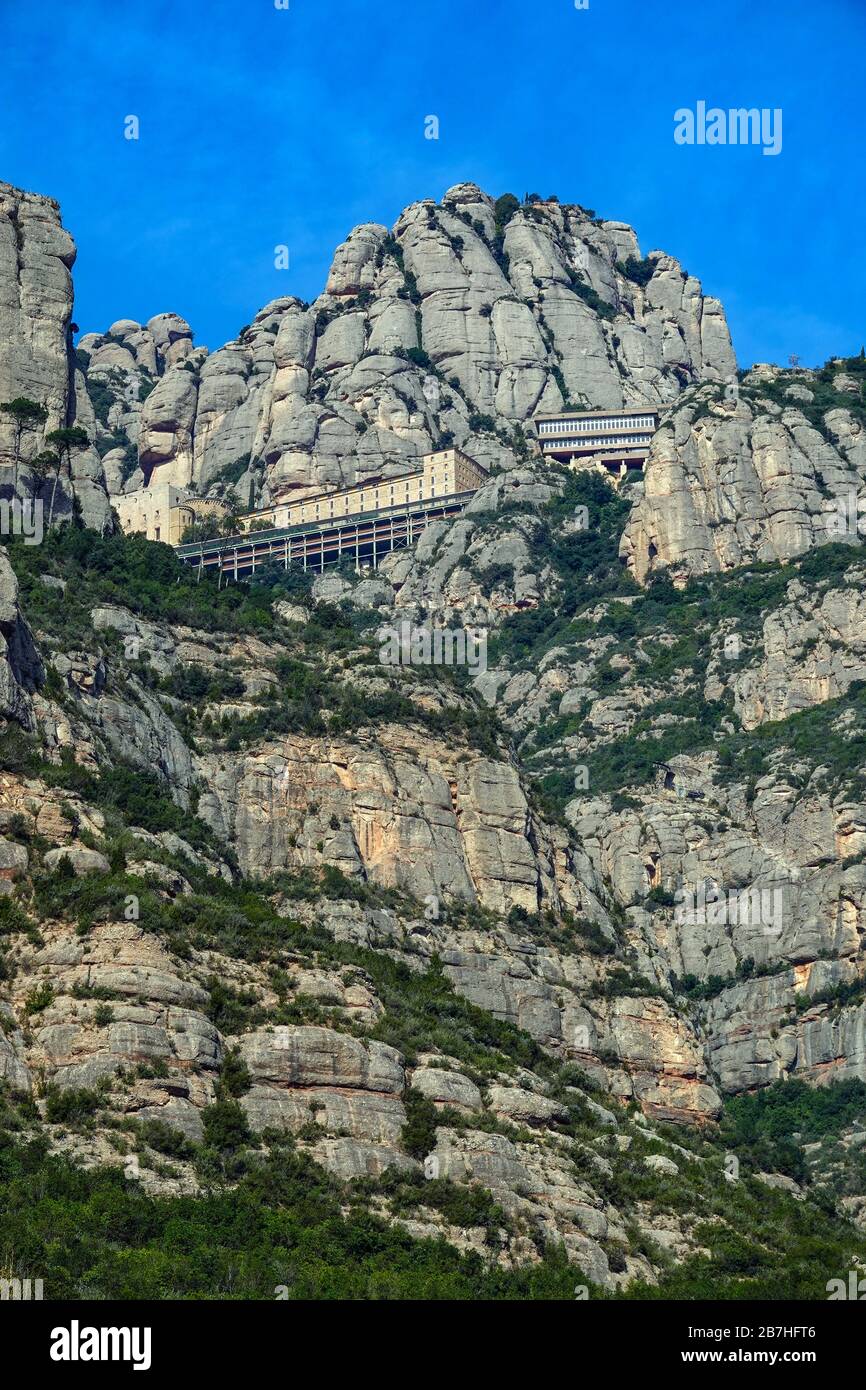 Il monastero e la montagna di Montserrat, Barcellona, Catalunya, Spagna Foto Stock