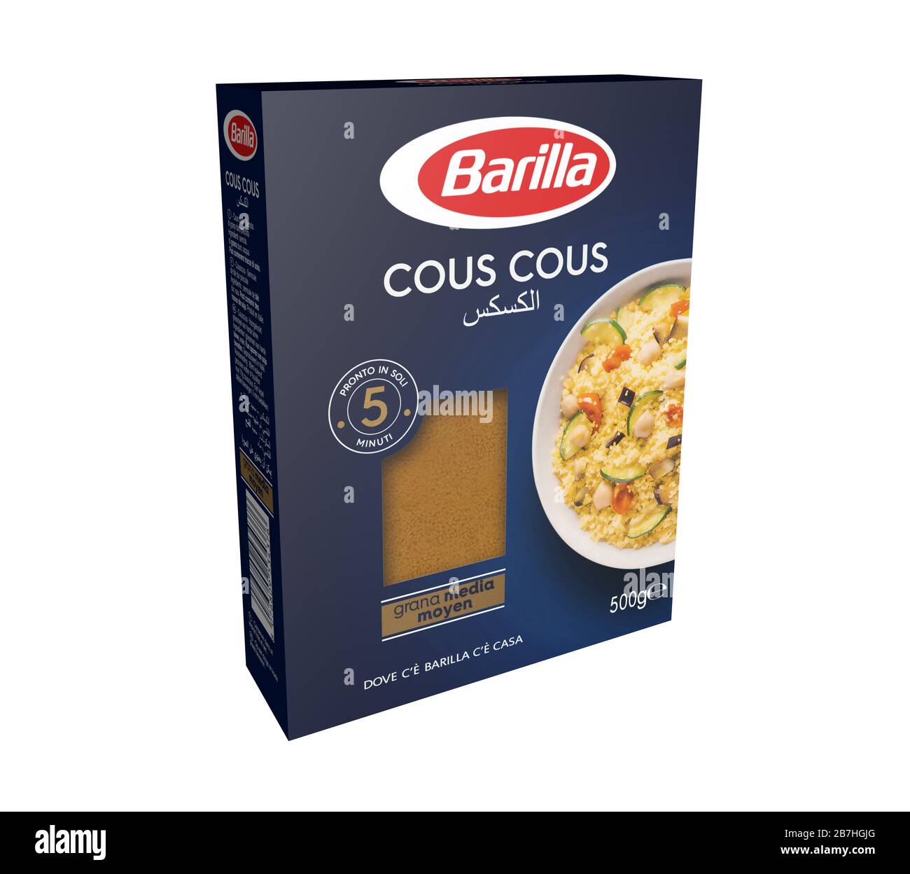 Italia - 8 marzo 2020: Pacchetto Barilla 3D rendering couscousof su editoriale illustrativo bianco Foto Stock