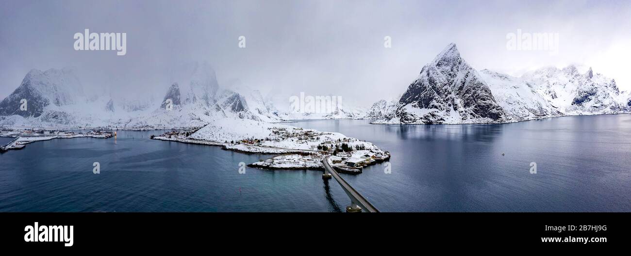 Il miglior paesaggio in inverno di Lofoten, Norvegia.Aerial Photohraphy. Foto Stock