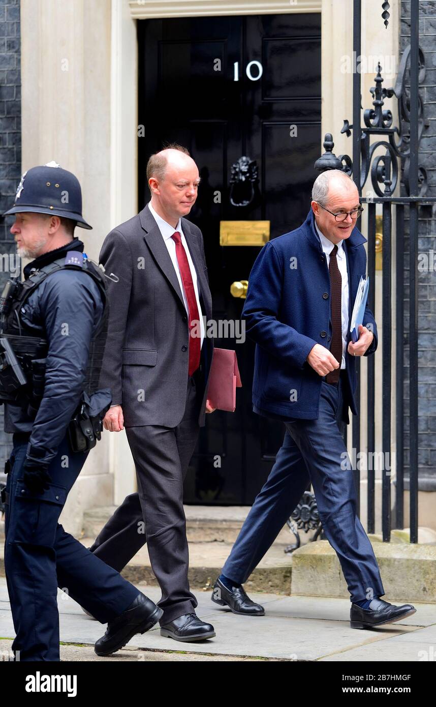 Londra, Regno Unito. 3 Marzo 2020. Chris Whitty (L - Chief Medical Officer for England, Chief Medical Adviser to the UK Govt.) e Sir Patrick Vallance (R - G Foto Stock