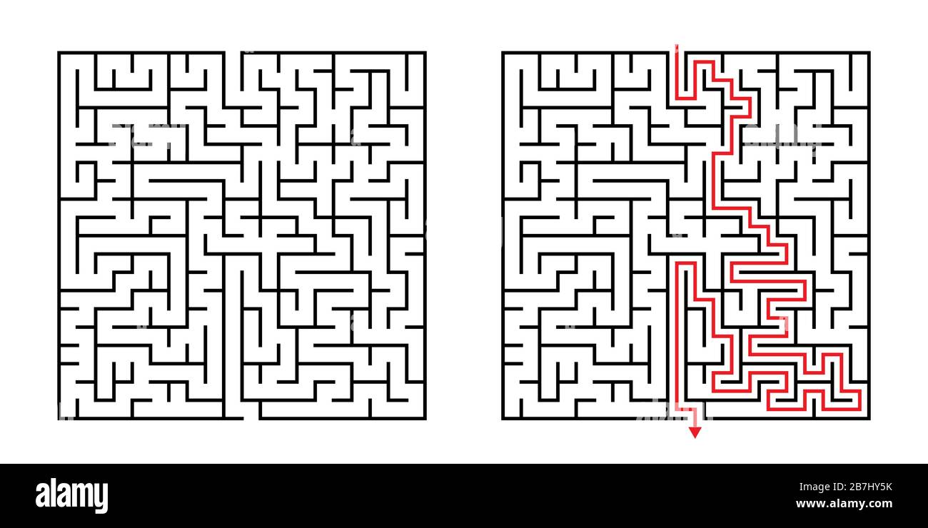 Labirinto quadrato vettoriale - labirinto con soluzione inclusa in nero e  rosso. Divertente gioco di mente educativa per la coordinazione, la  risoluzione dei problemi, il processo decisionale Immagine e Vettoriale -  Alamy