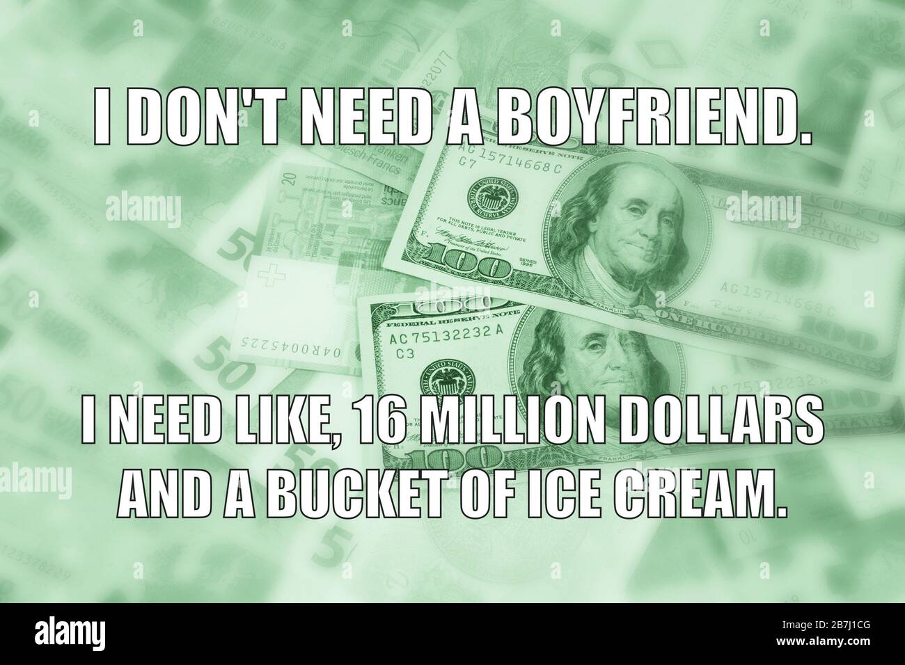 Boyfriend, dollari e gelato divertente meme per la condivisione dei social media. Foto Stock