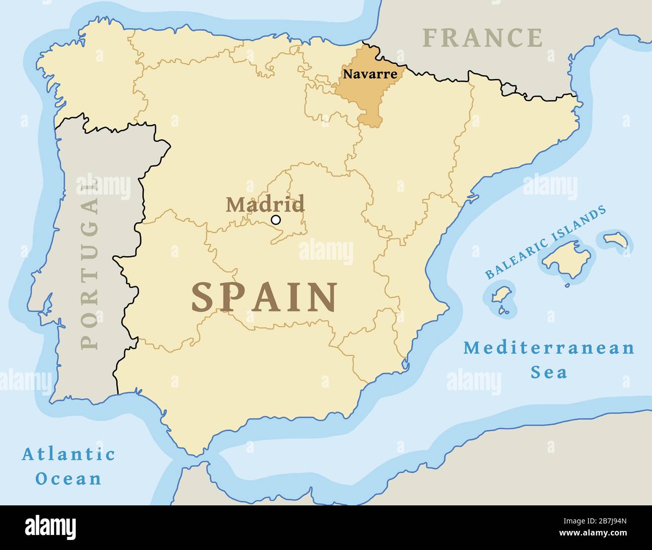 Mappa autonoma della comunità Navarra all'interno della Spagna. Illustrazione vettoriale. Illustrazione Vettoriale
