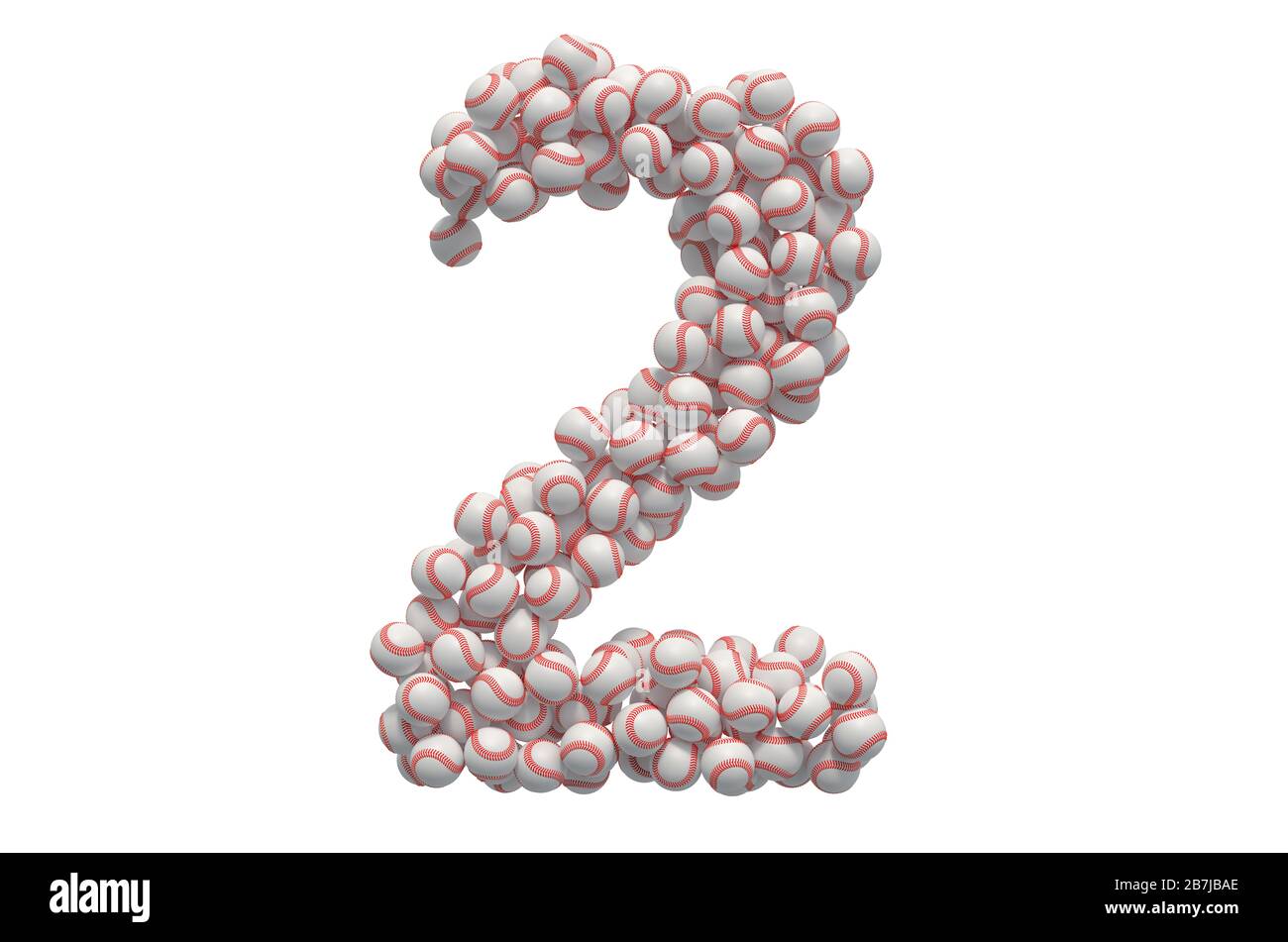 Numero 2 dalle palle da baseball, rendering 3D isolato su sfondo bianco Foto Stock