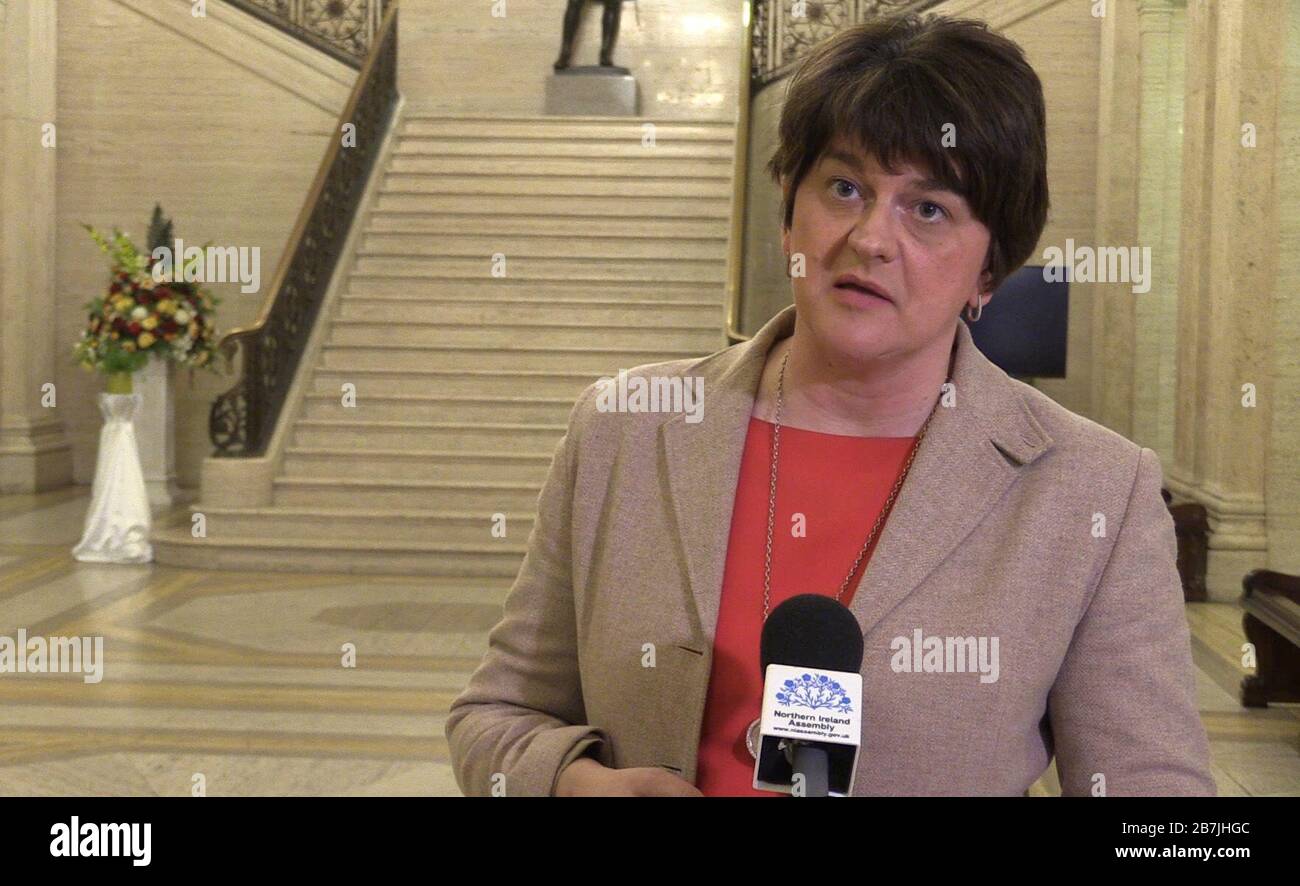 Primo Ministro Arlene Foster presso il Parlamento edifici, Stormont, Belfast. Foto Stock