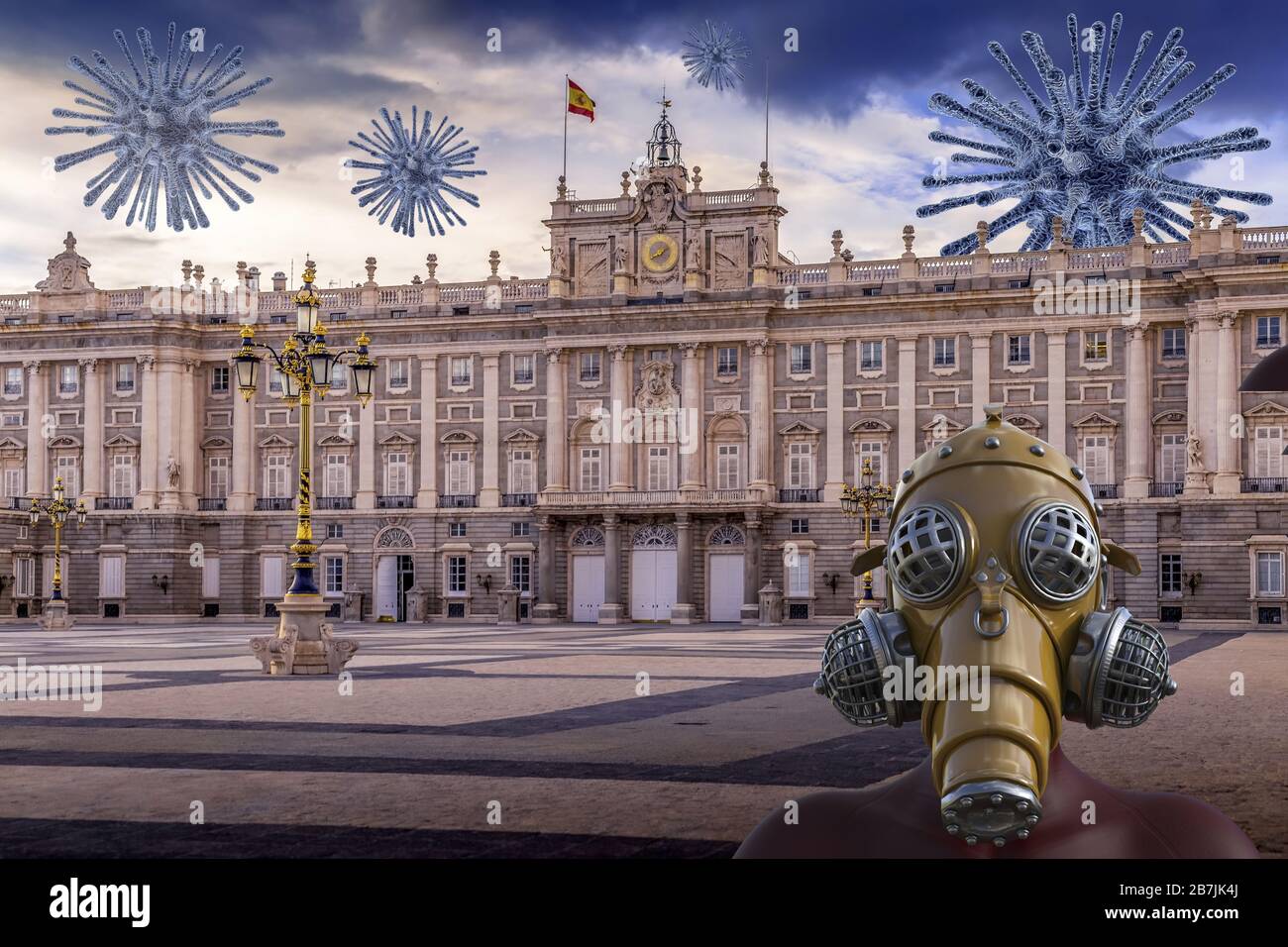 Coronavirus sul palazzo reale di Madrid: Epidemia in Spagna Foto Stock