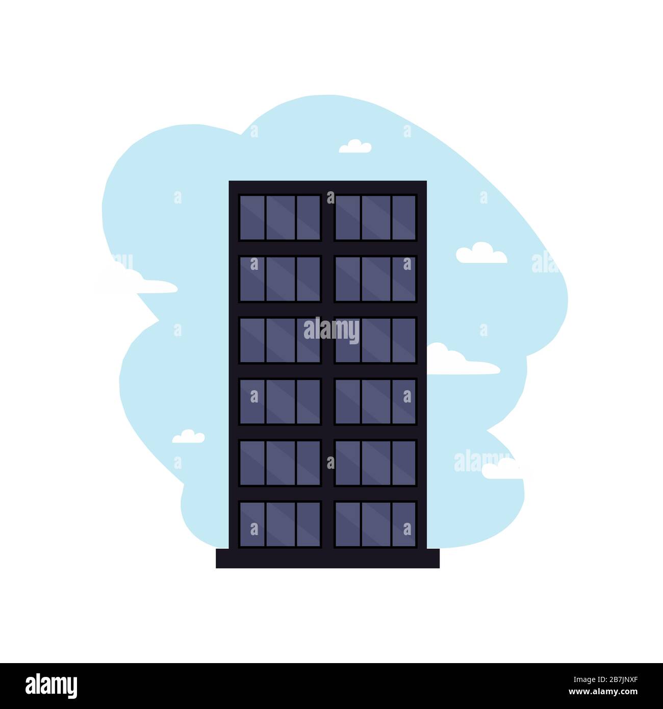 Edificio moderno e nero nel centro affari. Icona vettoriale Illustrazione Vettoriale