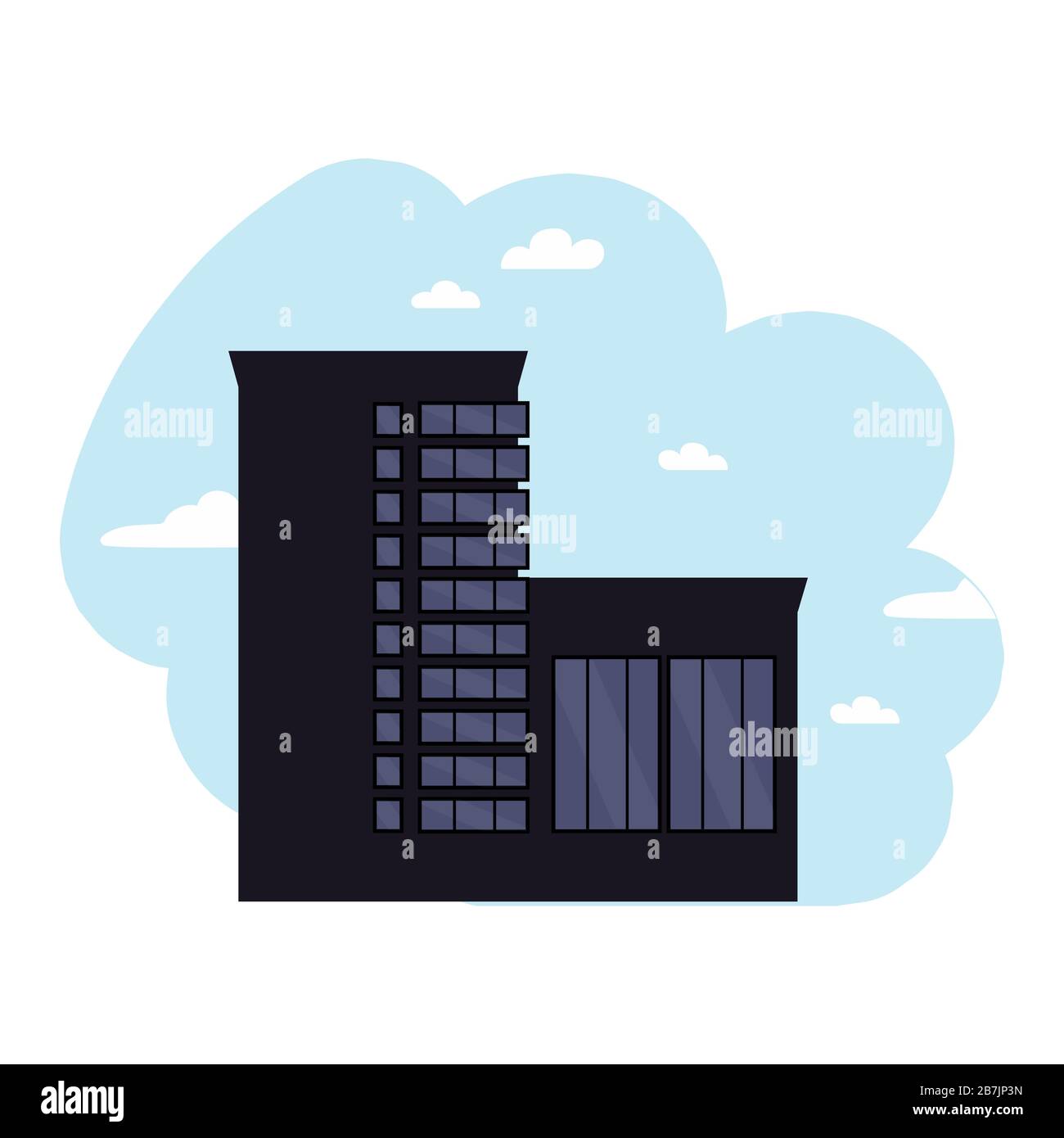 Edificio moderno e nero nel centro affari. Icona vettoriale Illustrazione Vettoriale