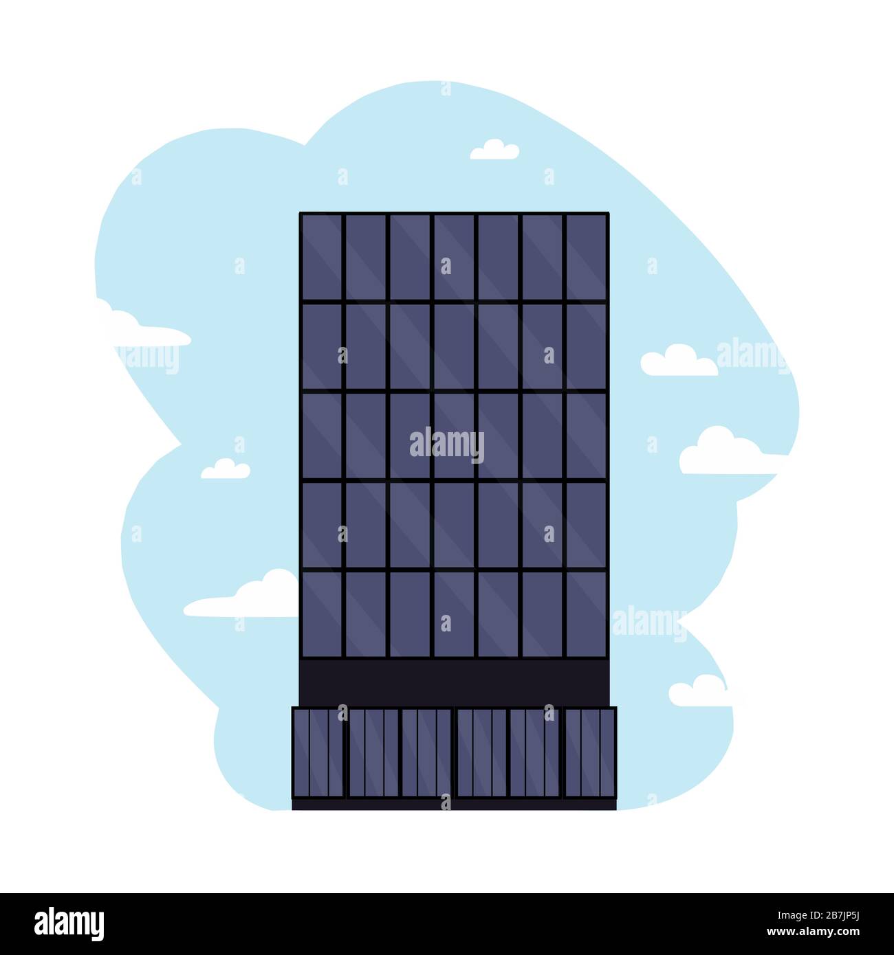 Edificio moderno e nero nel centro affari. Icona vettoriale Illustrazione Vettoriale