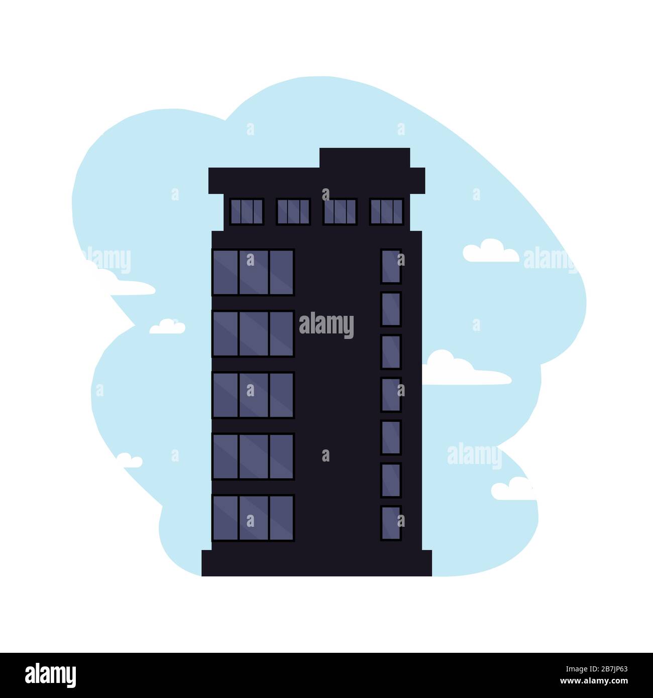 Edificio moderno e nero nel centro affari. Icona vettoriale Illustrazione Vettoriale