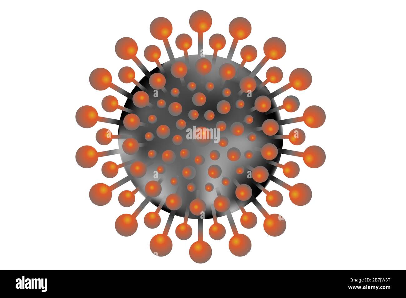 Illustrazione del vettore di coronavirus del virus Covid-19 da Wuhan Cina. In nero e arancione. Foto Stock