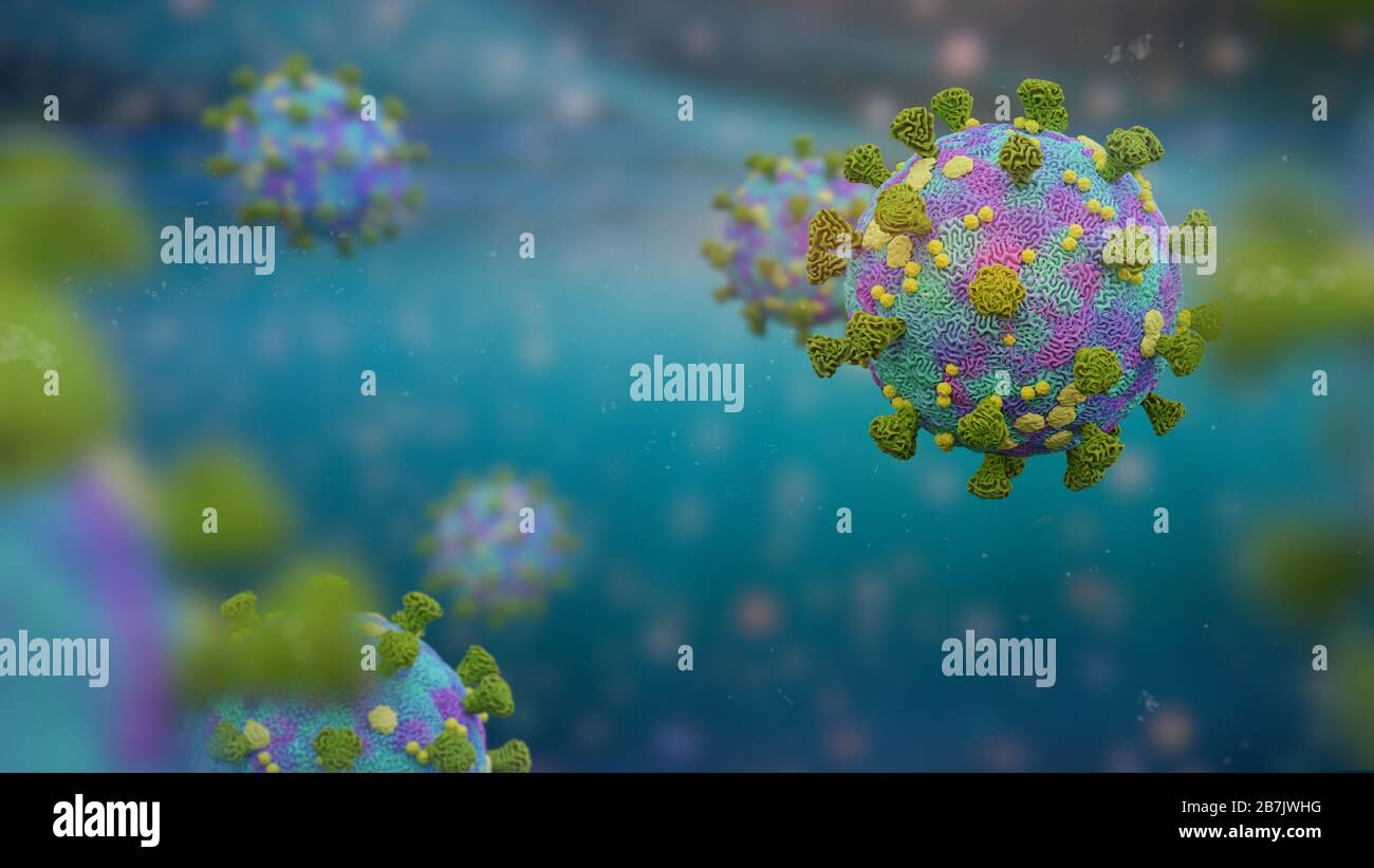 Epidemia di virus Covid-19, il Coronavirus che minaccia la salute - in grado di causare la malattia da influenza comune e anche malattie più gravi (3d scienza renderi Foto Stock