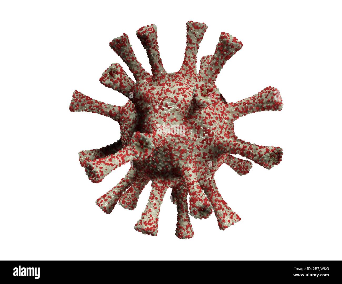 Cellula del virus su sfondo bianco. Primo piano del virus microscopico. rendering 3d Foto Stock