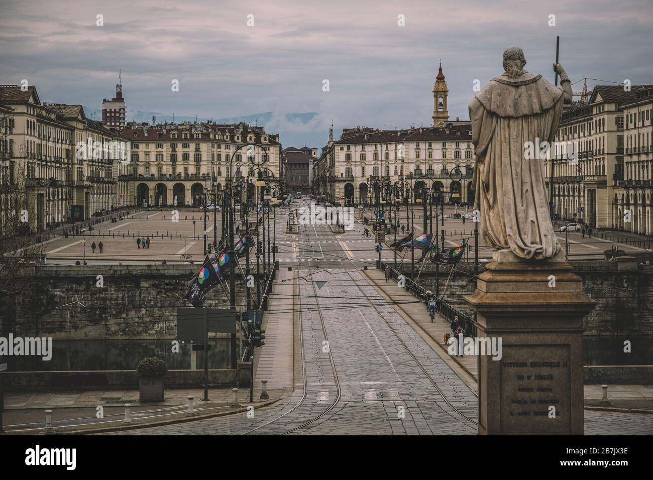 Torino, 15/03/202020A veduta del centro di Torino durante l'Italia continua Nationwide Lockdown per controllare Coronavirus Spread . Foto: Federico Tarto / Foto Stock