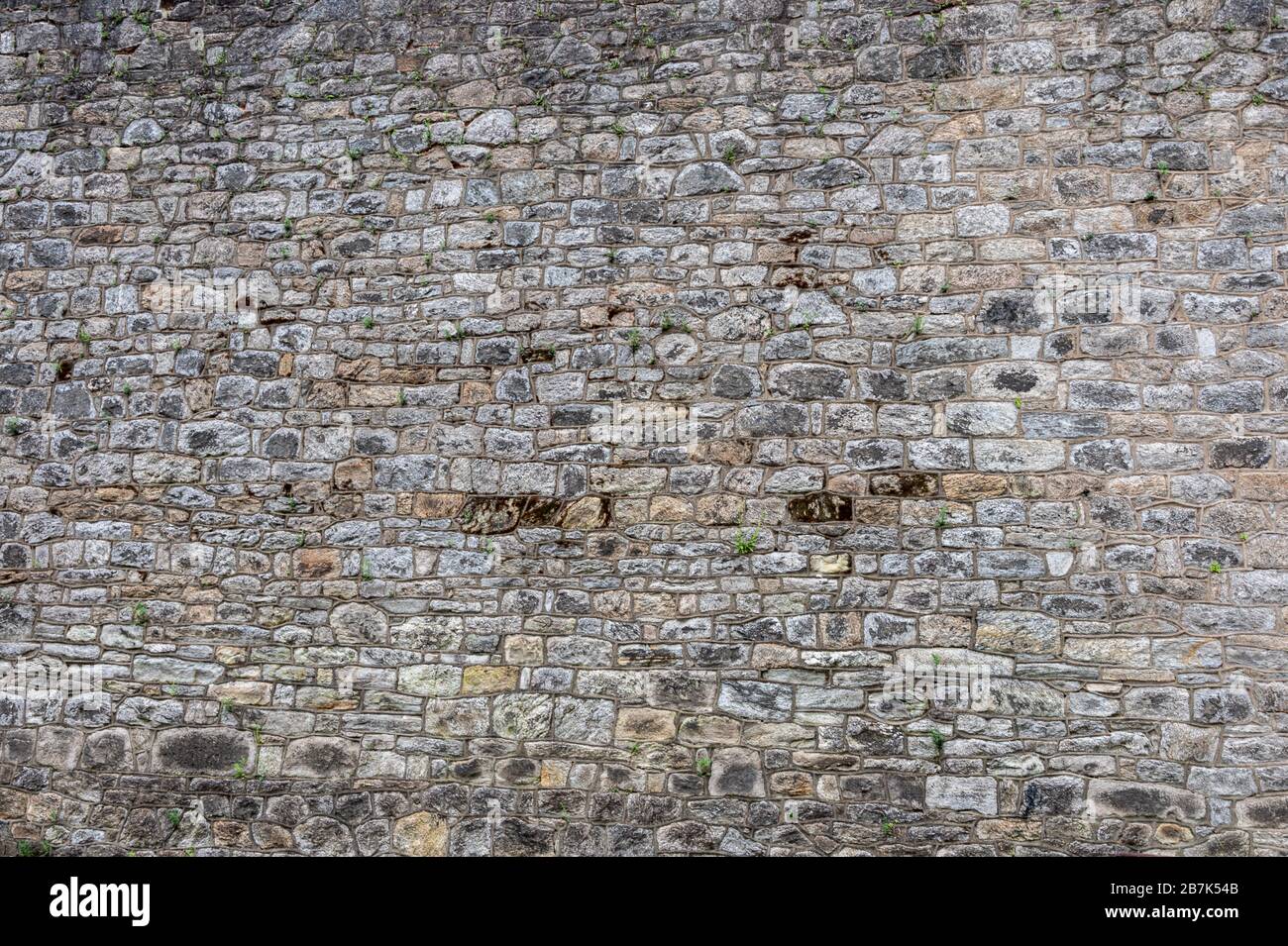 Parete di fondo piatta in pietra, fatta da blocchi di pietra di dimensioni irregolari a Eastern state Penitentiary, Philadelphia, Pennsylvania sfondo, carta da parati Foto Stock