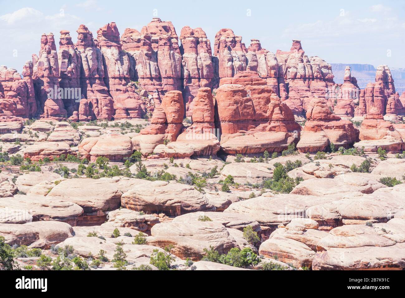 Pinnacoli in arenaria, Chesler Park, il quartiere degli aghi, il parco nazionale Canyonlands, Utah, USA Foto Stock