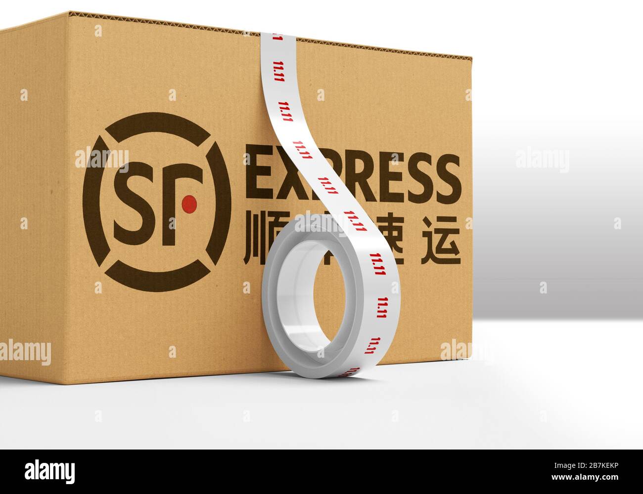 Foto creativa: Un nastro e un pacco SF Express. Foto Stock