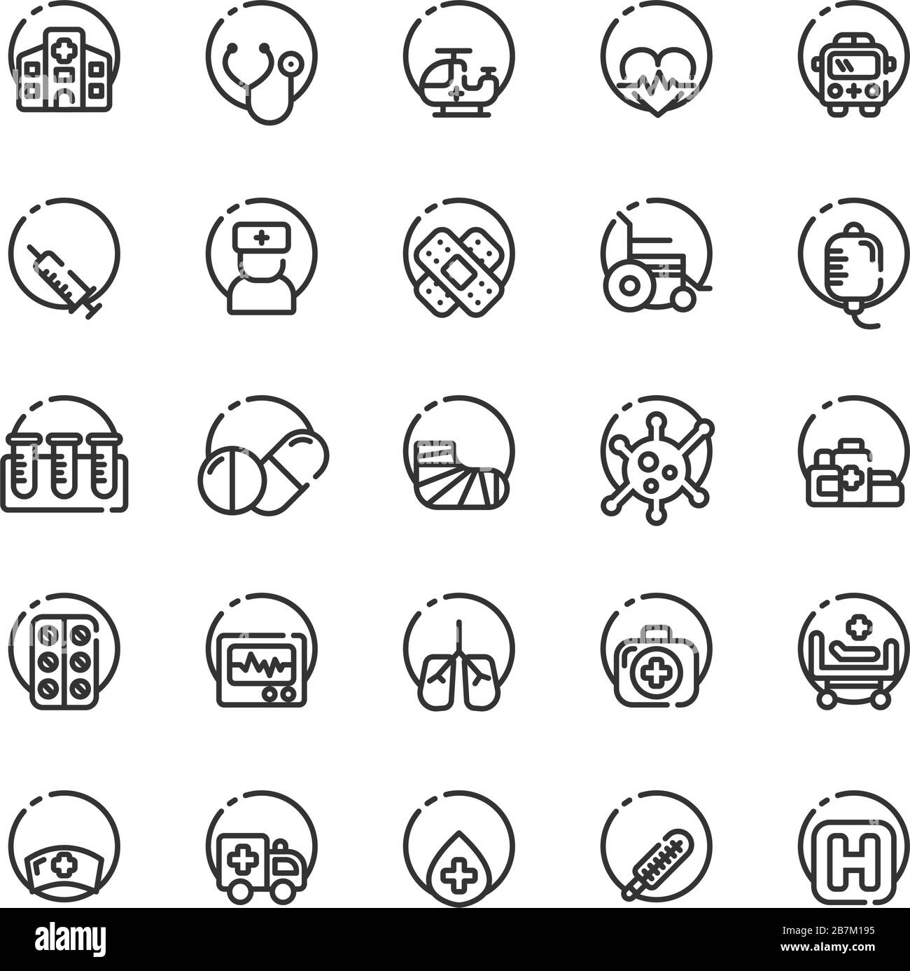 Set di icone del profilo dell'ospedale. Vettore e illustrazione. Illustrazione Vettoriale