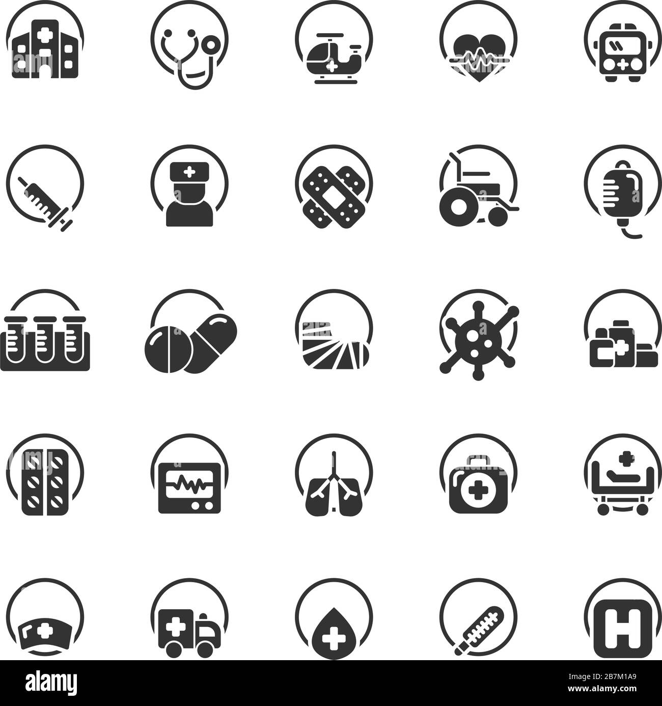 Set di icone fisse dell'ospedale. Vettore e illustrazione. Illustrazione Vettoriale