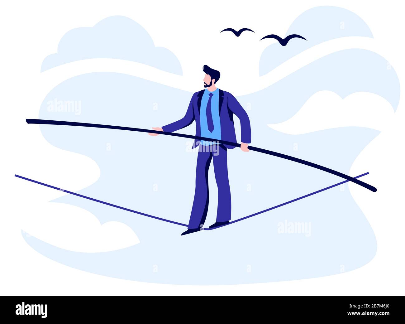 Cartoon businessman slackline walker vettoriale illustrazione piatta Illustrazione Vettoriale