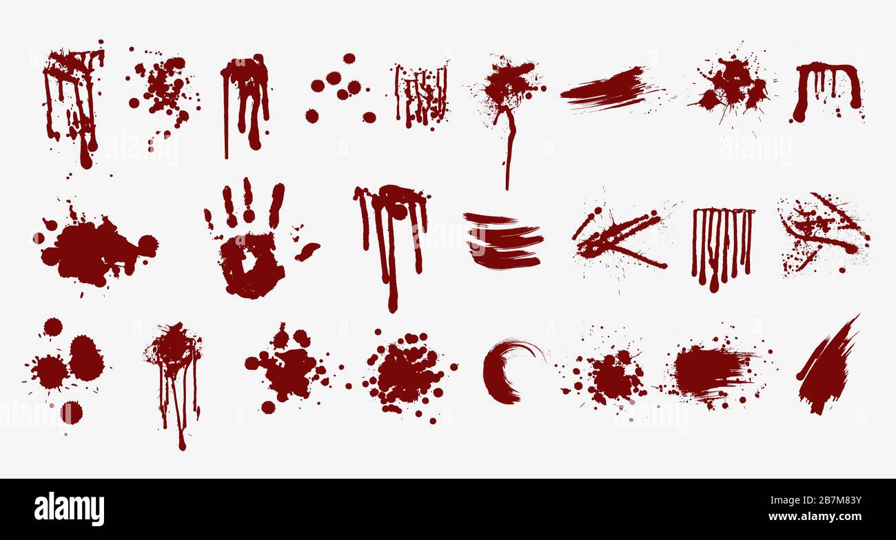 Immagini piatte vettoriali con schizzi di sangue o vernice vari Illustrazione Vettoriale