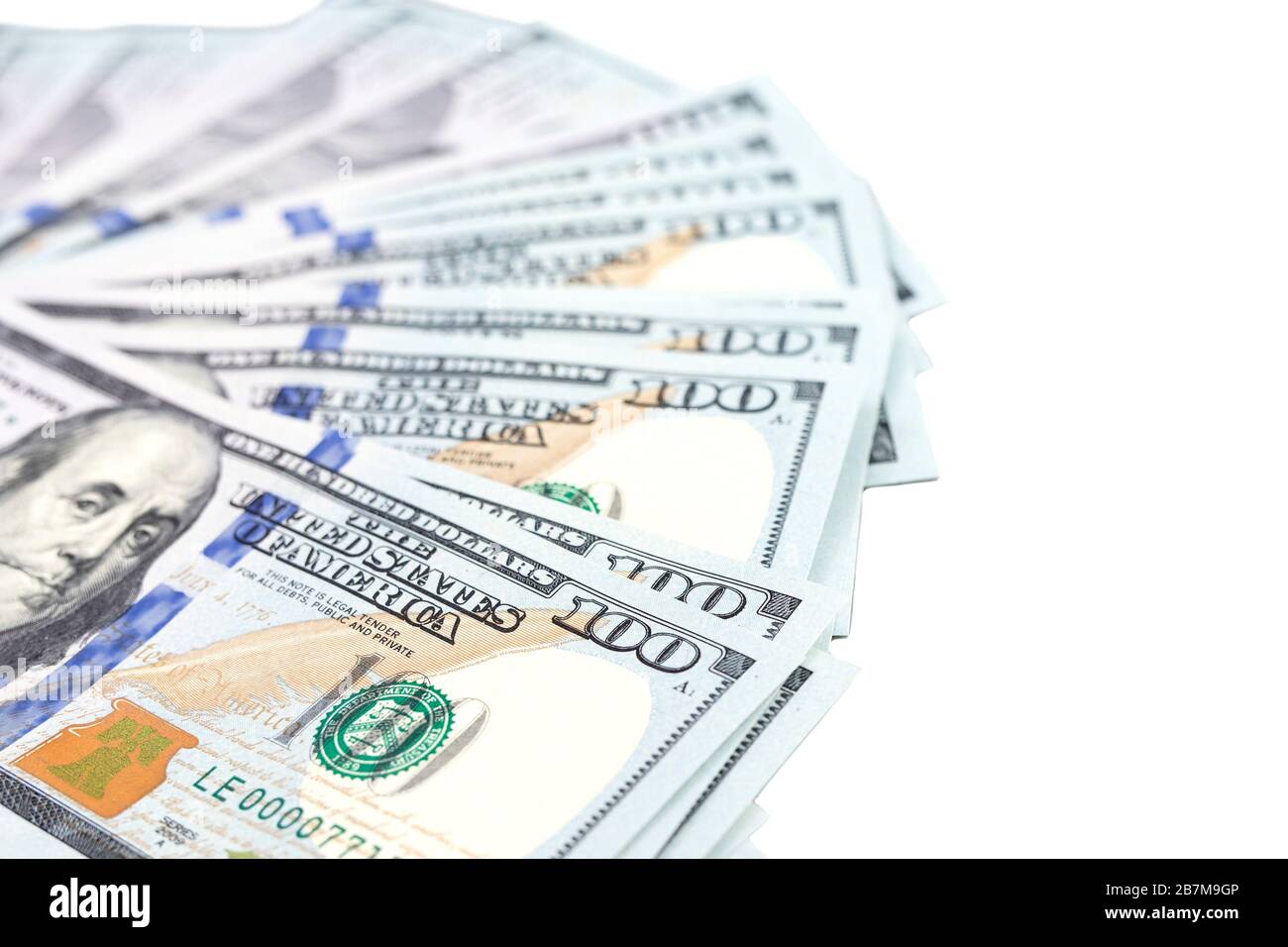 fan di banconote, dollari us isolato su bianco. Foto Stock