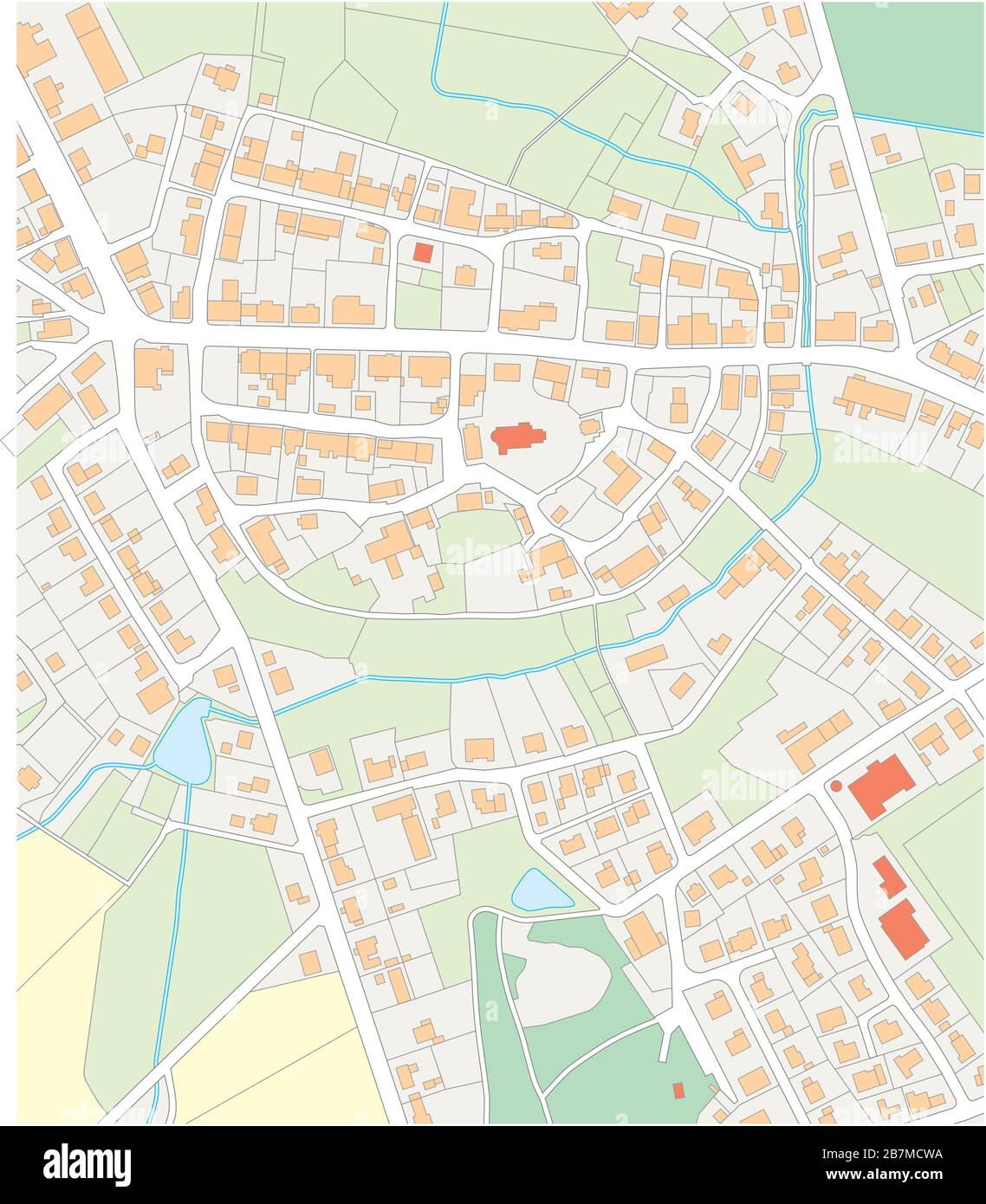 Immaginaria mappa catastale del territorio con edifici e strade Illustrazione Vettoriale