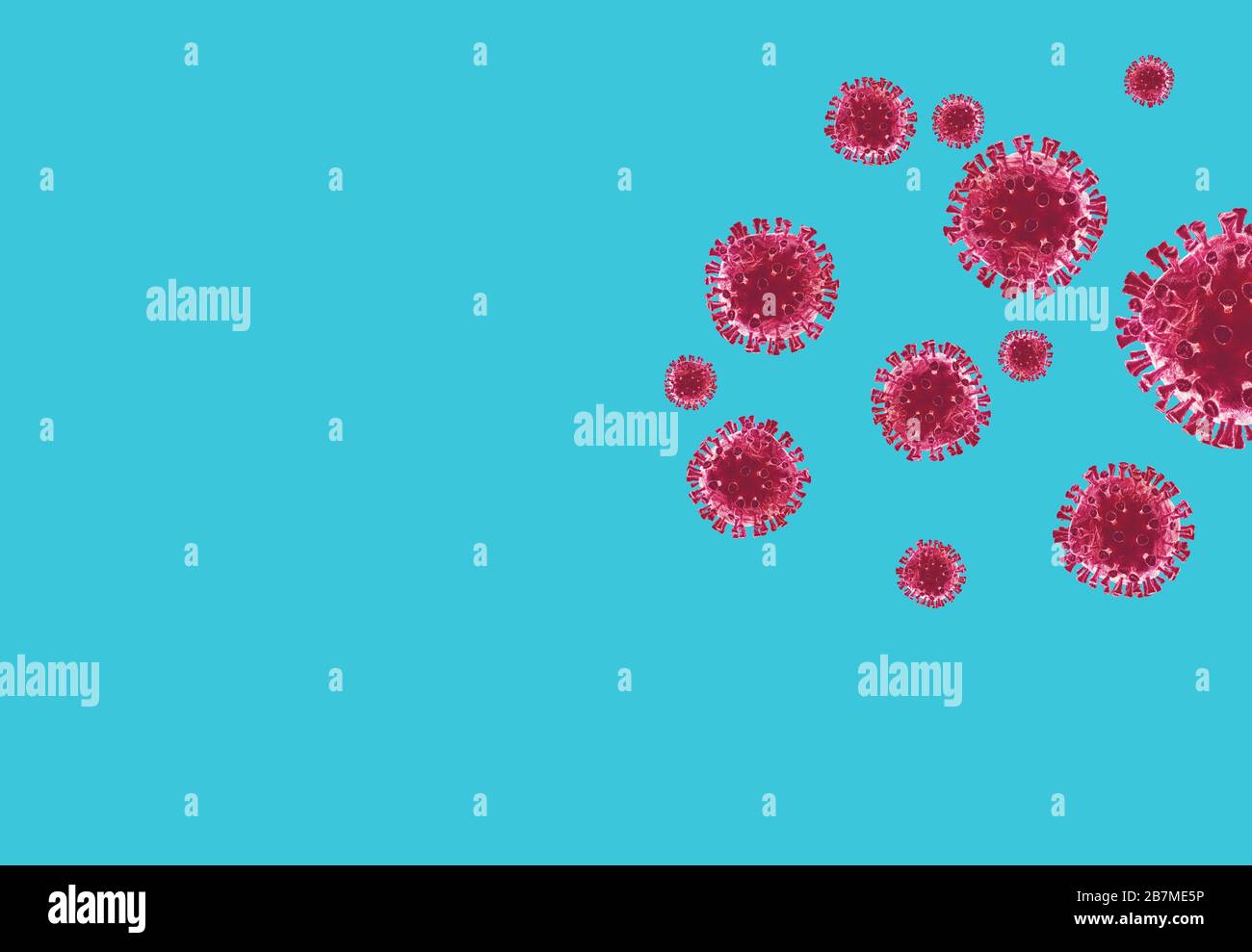 Sfondo ciano con virus sars cov 2 che causa covid 19 Foto Stock