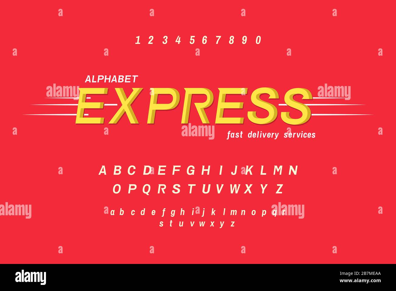 Set di caratteri alfabetici Express ad alta velocità con caratteri minuscoli maiuscoli e numeri Illustrazione Vettoriale