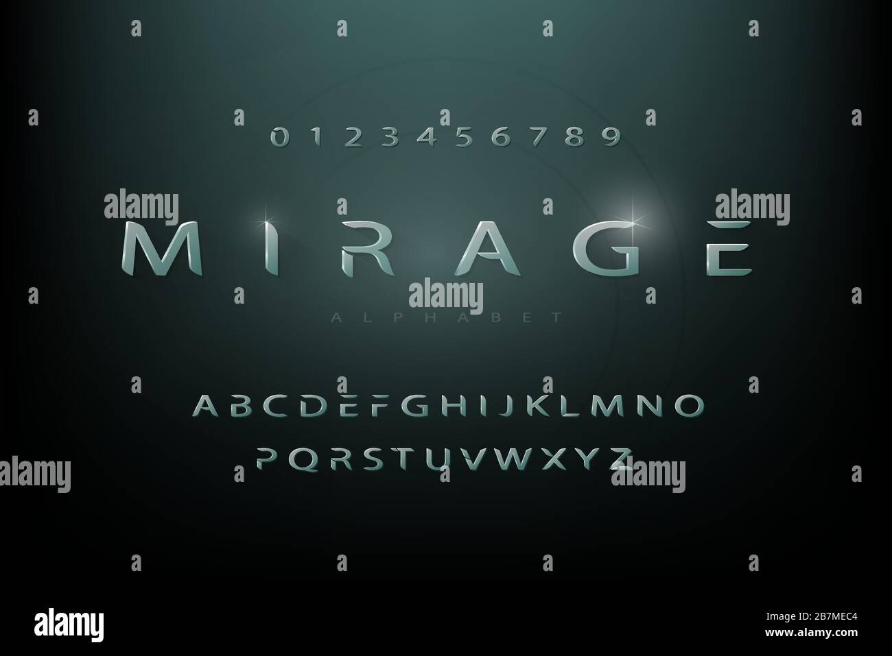 Moderno set di caratteri alfabetici fantascientifici futuristici con numeri Illustrazione Vettoriale
