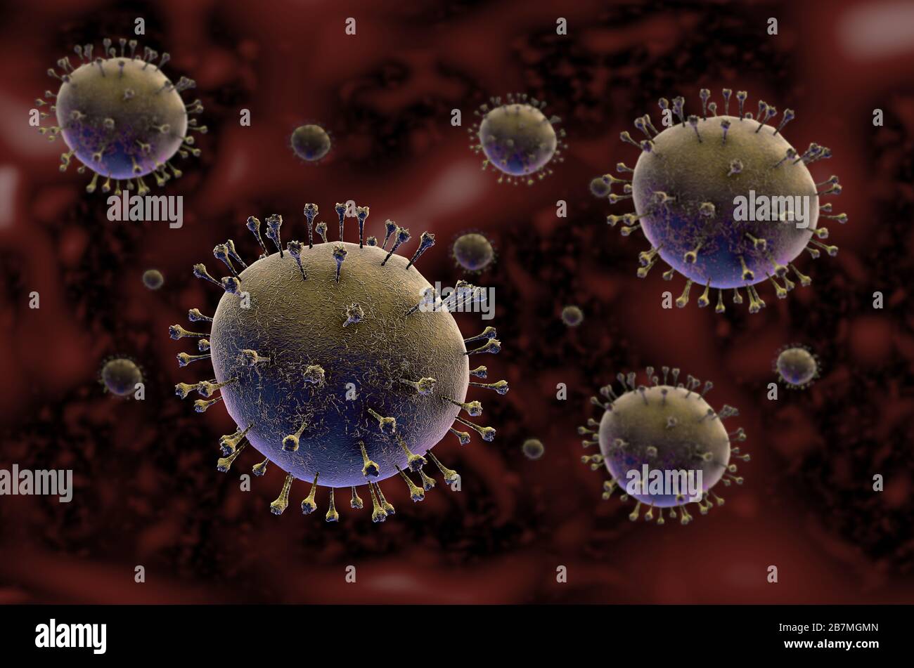 Grafico medico futuristico dell'interfaccia utente FUI HUD dell'infezione da COVID-19 della malattia di Coronavirus. Rappresentazione 3D illustrazione medica del resp. Patogeno cinese Foto Stock