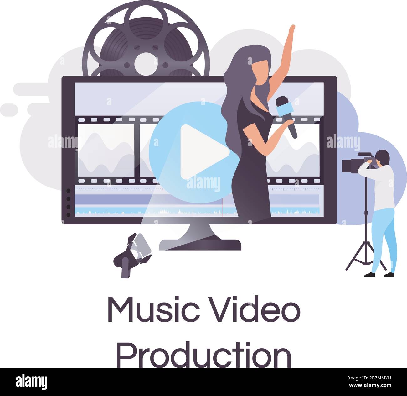 Icona di concetto flat per la produzione di video musicali Illustrazione Vettoriale