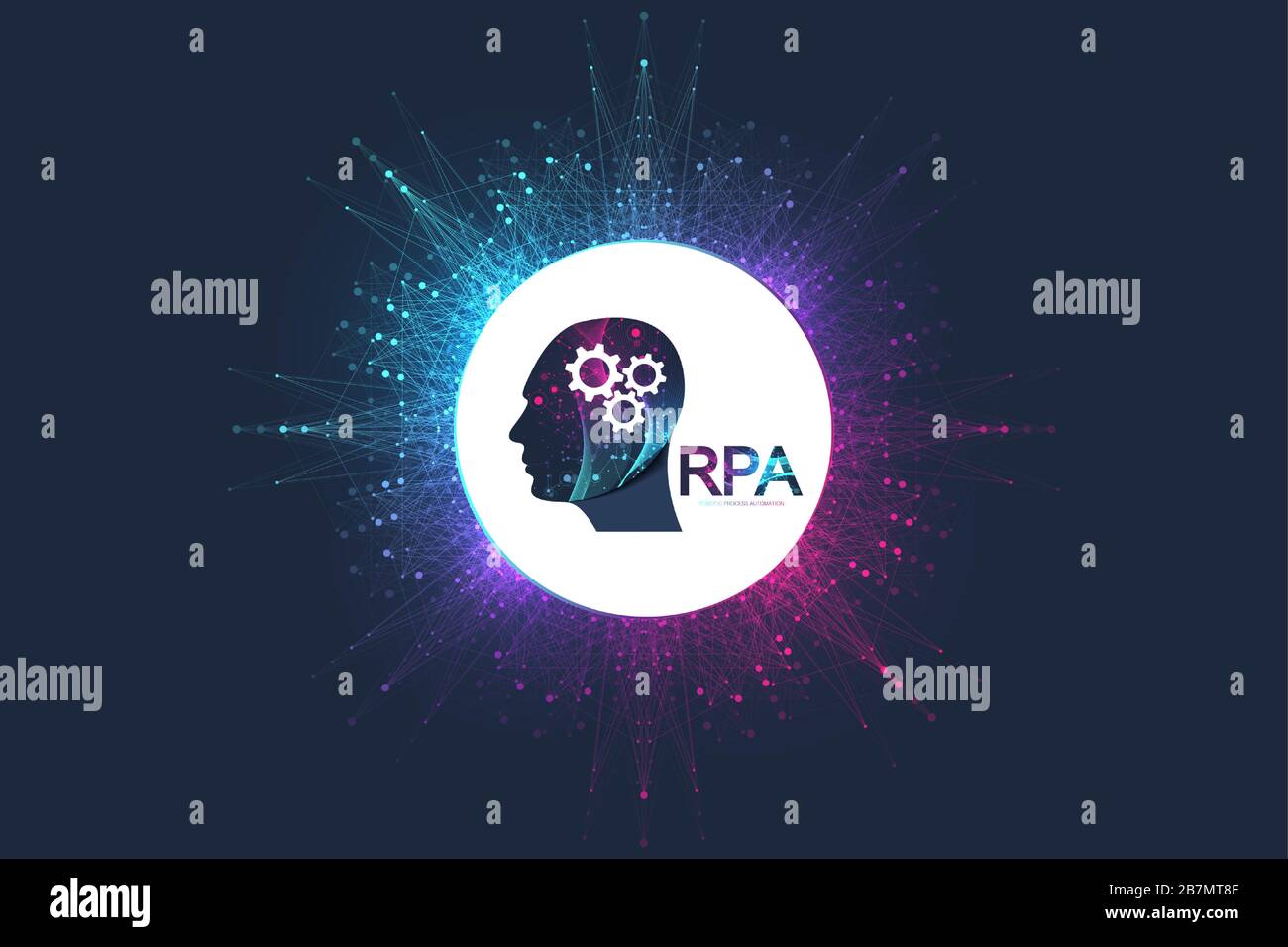 RPA processo robotizzato automatizzazione. Banner futuristico concetto di modello RPA. Innovazione tecnologica. Intelligenza artificiale. RPA illustrazione vettoriale Illustrazione Vettoriale