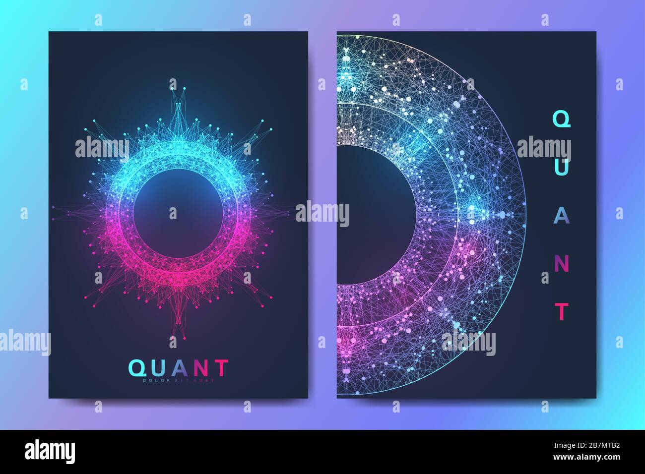 Moderno vettore modello per brochure, depliant, volantini, coperchio, banner, catalogo, rivista, relazione annuale. Quantum technology. Il futuristico design di esplosione Illustrazione Vettoriale