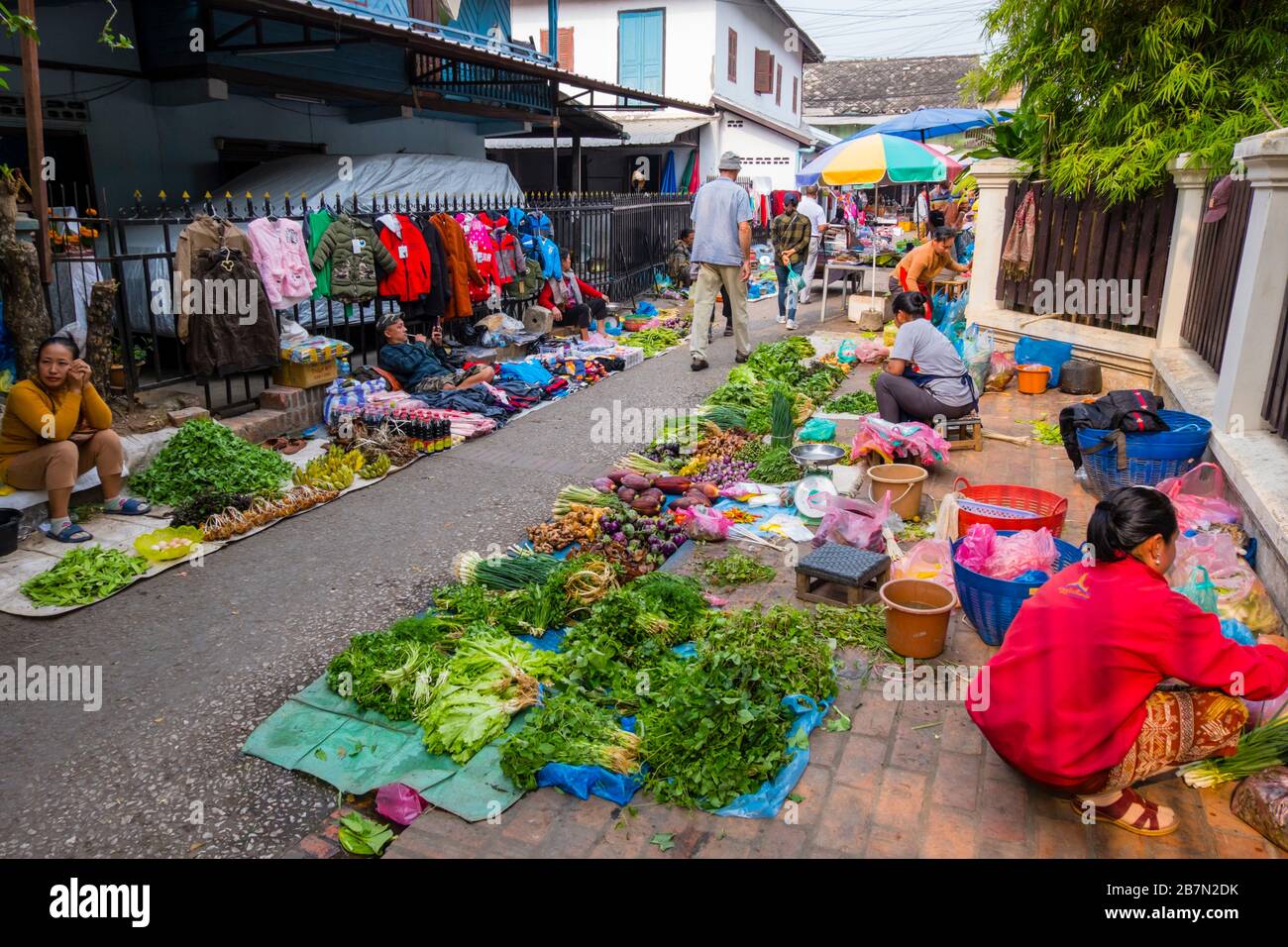Mercato mattutino, città vecchia, Luang Prabang, Laos Foto Stock