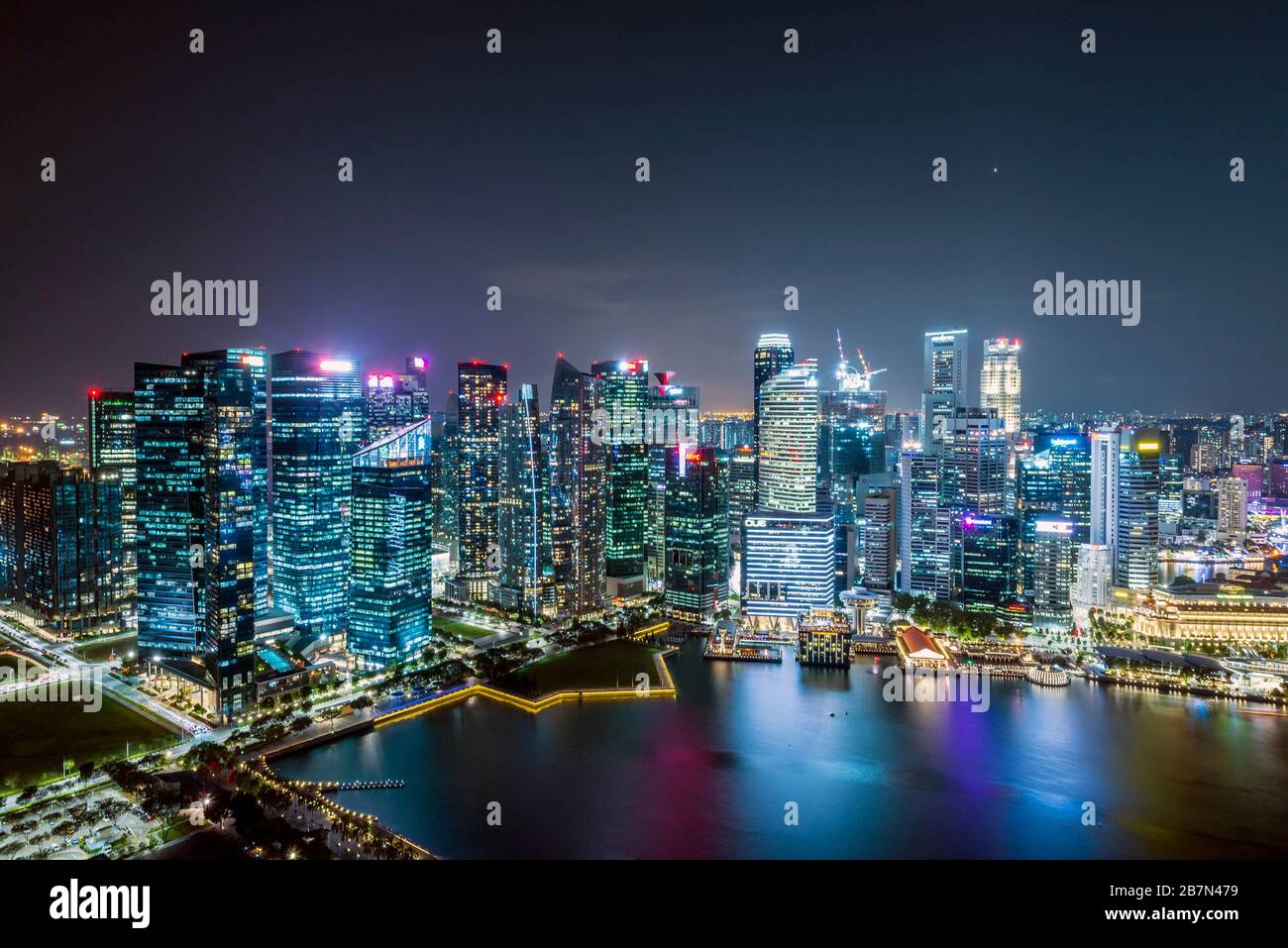 Singapore Skyline di notte Foto Stock