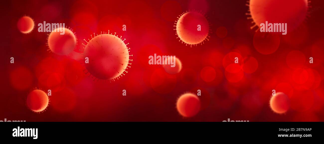 Illustrazione, vista del virus Corona sotto microscopio, virus e vaccino produttore. Il virus Corona è in uscita Foto Stock